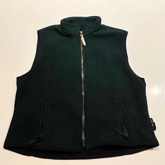 Vintage Woolrich XL Women’s Green Full Zip‎ Outdoor Fleece Vest 2000’s - Picture 1 of 13
